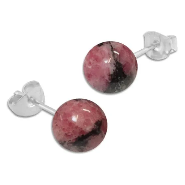 Ohrstecker|Edelstein Ohrringe|Elfen Schmuck Rhodonit Ohrstecker 8 mm 925 Silber