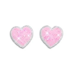 Ohrstecker|Silber Ohrstecker|Elfen Schmuck Rosa Herz Ohrstecker mit Glitzer 925 Silber