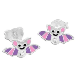 Ohrstecker|Silber Ohrstecker|Elfen Schmuck Rosa lila Fledermaus Kinder Ohrringe mit Strass Kristallen 925 Silber