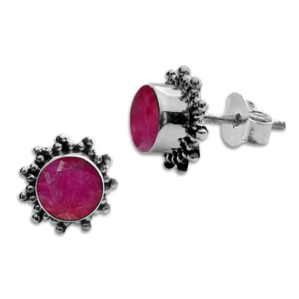 Ohrstecker|Edelstein Ohrringe|Elfen Schmuck Rubinquarz Ohrstecker Sonne filigran 8 mm facettiert 925 Silber