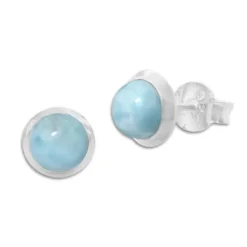 Ohrstecker|Edelstein Ohrringe|Elfen Schmuck Runde Larimarschmuck Ohrstecker 6,5 mm 925 Silber