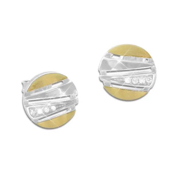 Ohrstecker|Silber Ohrstecker|Elfen Schmuck Runde Ohrstecker bicolor mit Zirkonia 925 Silber