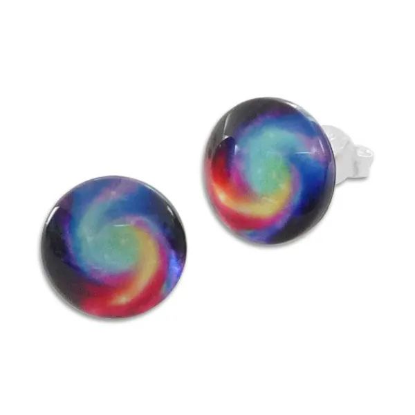 Ohrstecker|Ohrstecker|Elfen Schmuck Runde Ohrstecker Galaxie Spiralwirbel 10 mm 925 Silber