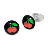 Ohrstecker|Ohrstecker|Elfen Schmuck Runde Ohrstecker Kirschen auf schwarz 7 mm Edelstahl