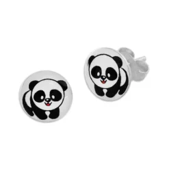 Ohrstecker|Silber Ohrstecker|Elfen Schmuck Runde Ohrstecker mit Pandabär 925 Silber