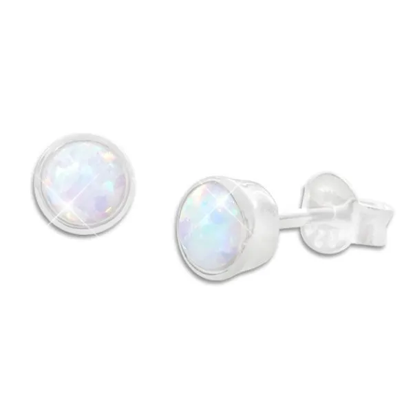 Ohrstecker|Silber Ohrstecker|Elfen Schmuck Runde Opal Ohrstecker 5 mm 925 Silber