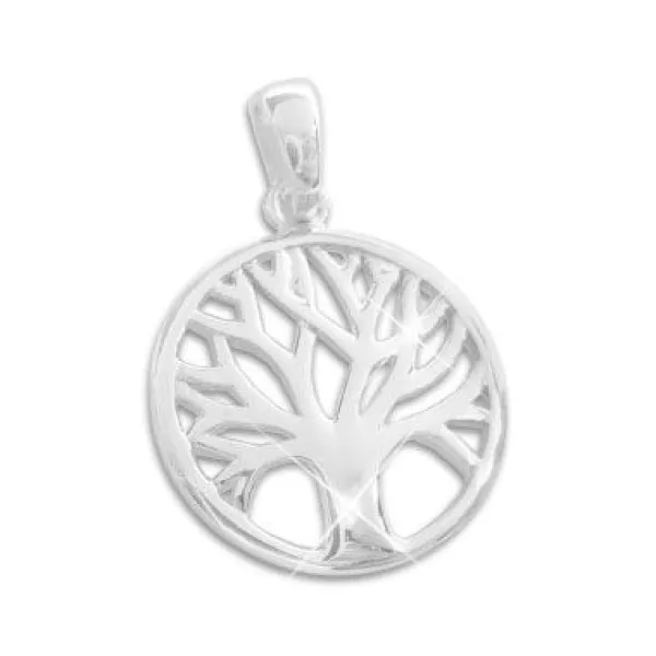 Anhänger Für Damen|Silber Anhänger|Elfen Schmuck Runder Anhänger mit Baum des Lebens 14 mm 925 Silber