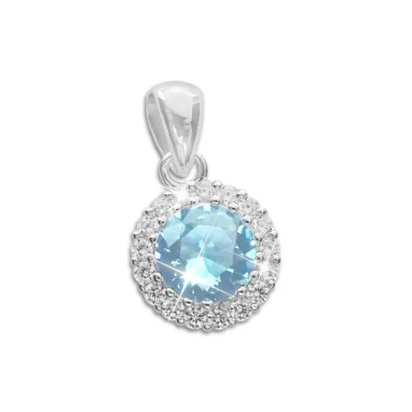 Anhänger Für Damen|Silber Anhänger|Elfen Schmuck Runder Strass Anhänger aquamarin blau und weiß 925 Silber