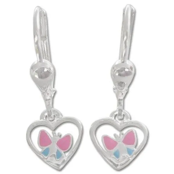 Ohrhänger|Silber Ohrhänger|Elfen Schmuck Schmetterlings Ohrringe für Kinder Herz rosa blau 925 Silber