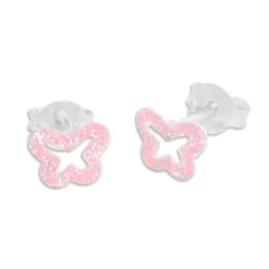 Ohrstecker|Silber Ohrstecker|Elfen Schmuck Schmetterlings Ohrstecker für Kinder rosa mit Glitzer 925 Silber
