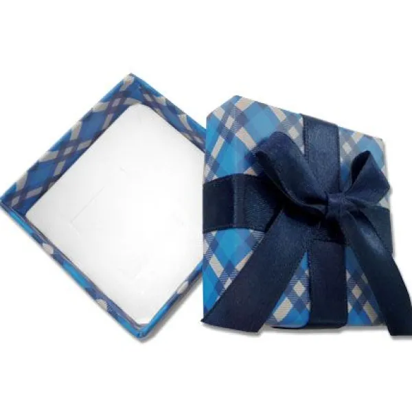 Anhänger Etuis|Ohrring Etuis|Elfen Schmuck Schmucketui blau kariert mit Schleife 55 x 55 x 28 mm