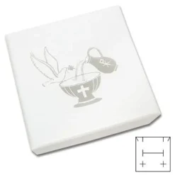 Anhänger Etuis|Ohrring Etuis|Elfen Schmuck Schmucketui für Taufringe weiß-silber mit Taube 55 x 55 x 25 mm