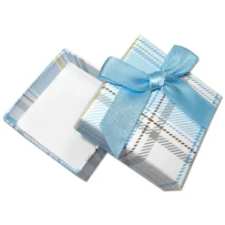 Anhänger Etuis|Ohrring Etuis|Elfen Schmuck Schmuckschachtel Karo weiß / hellblau mit Schleife 45 x 45 x 22 mm