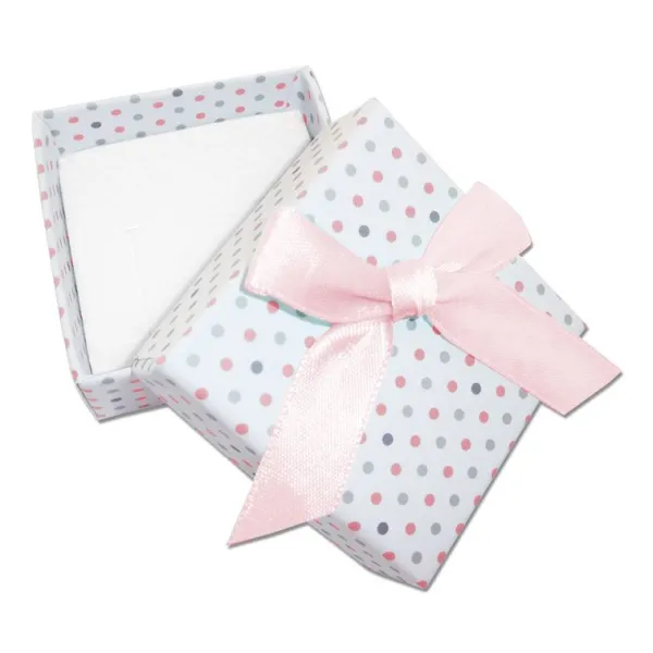 Ohrring Etuis|Ketten Etuis|Elfen Schmuck Schmuckschachtel Punkte und Schleife weiß rosa 45 x 45 x 22 mm