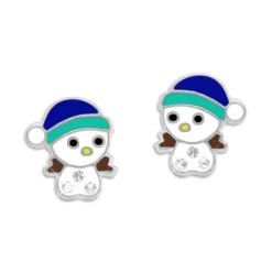 Ohrstecker|Silber Ohrstecker|Elfen Schmuck Schneemann Ohrstecker mit Strass Steinen 925 Silber