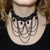 Damenketten|Elfen Schmuck Schwarzes Gothic Collier Perlen Halsband mit Spitze