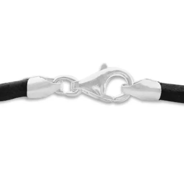 Herrenketten|Damenketten|Elfen Schmuck Schwarzes Lederband 3 mm 50 cm mit 925 Silber Verschluss