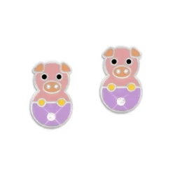 Ohrstecker|Silber Ohrstecker|Elfen Schmuck Schweinchen Ohrstecker mit Kristallen 925 Silber