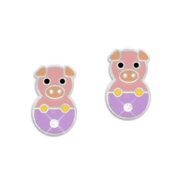 Ohrstecker|Silber Ohrstecker|Elfen Schmuck Schweinchen Ohrstecker mit Kristallen 925 Silber