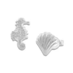 Ohrstecker|Ohrstecker|Elfen Schmuck Seepferdchen und Muschel Ohrstecker 925 Silber