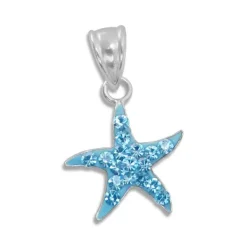 Anhänger Für Kinder|Silber Anhänger|Elfen Schmuck Seestern Anhänger hellblau mit Strass 925 Silber