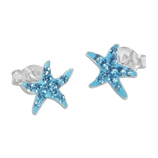 Ohrstecker|Ohrstecker|Elfen Schmuck Seestern Ohrstecker hellblau mit Strass 925 Silber