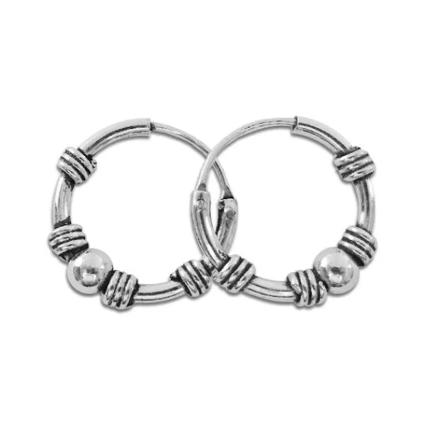 Creolen|Creolen|Elfen Schmuck Silber Bali Creolen mit Kugel 925 Silber 12 mm