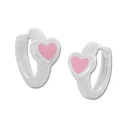 Klapp-creolen|Silber Klapp-Creolen|Elfen Schmuck Silber Creolen für Kinder Herz rosa 925 Silber