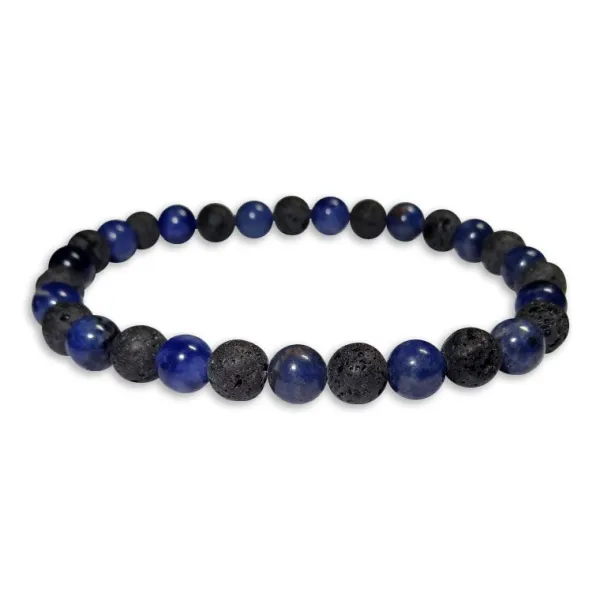 Damenarmbänder|Kugelarmbänder|Elfen Schmuck Sodalith und Lava Kugel Armband 6 mm 19 cm