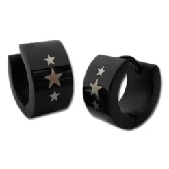 Klapp-creolen|Klapp-Creolen|Elfen Schmuck Stern Creolen Edelstahl schwarz
