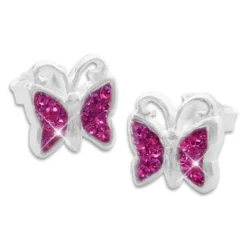 Ohrstecker|Silber Ohrstecker|Elfen Schmuck Strass Ohrstecker Schmetterling fuchsia pink 925 Silber