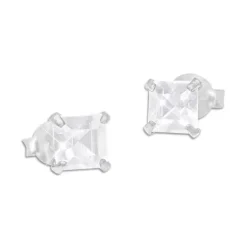 Ohrstecker|Ohrstecker|Elfen Schmuck Strass Ohrstecker viereckig weiß 4 x 4 mm 925 Silber
