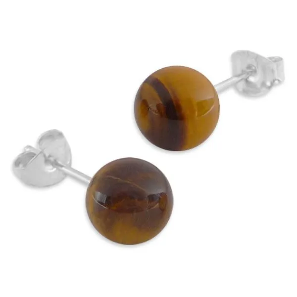 Ohrstecker|Edelstein Ohrringe|Elfen Schmuck Tigerauge Ohrstecker 8 mm 925 Silber