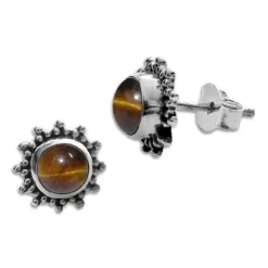 Ohrstecker|Edelstein Ohrringe|Elfen Schmuck Tigerauge Ohrstecker Sonne filigran 8 mm 925 Silber