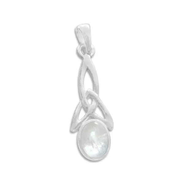 Anhänger Für Damen|Edelstein Anhänger In Silber|Elfen Schmuck Triquetra Anhänger mit Mondstein 925 Silber