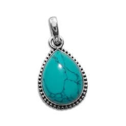 Anhänger Für Damen|Edelstein Anhänger In Silber|Elfen Schmuck Türkisanhänger Tropfen mit filigranem Rand 925 Silber