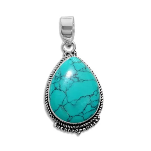 Anhänger Für Damen|Edelstein Anhänger In Silber|Elfen Schmuck Türkis Tropfen Anhänger Boho-Stil filigran 925 Silber