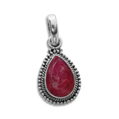 Anhänger Für Damen|Edelstein Anhänger In Silber|Elfen Schmuck Tropfen Rubinquarz Anhänger mit filigranem Rand 925 Silber