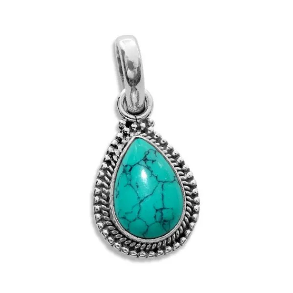 Anhänger Für Damen|Edelstein Anhänger In Silber|Elfen Schmuck Tropfen Türkis Anhänger mit filigranem Rand 925 Silber