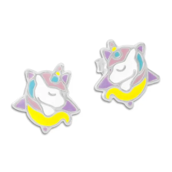 Ohrstecker|Silber Ohrstecker|Elfen Schmuck Träumendes Einhorn Ohrstecker auf Stern 925 Silber