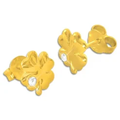 Ohrstecker|Silber Ohrstecker|Elfen Schmuck Vergoldete zarte Kleeblätter Ohrstecker mit Strass Stein 925 Silber