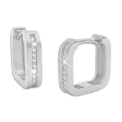 Klapp-creolen|Silber Klapp-Creolen|Elfen Schmuck Viereckige Klapp-Creolen mit Zirkonia Strass mattiert 925 Silber