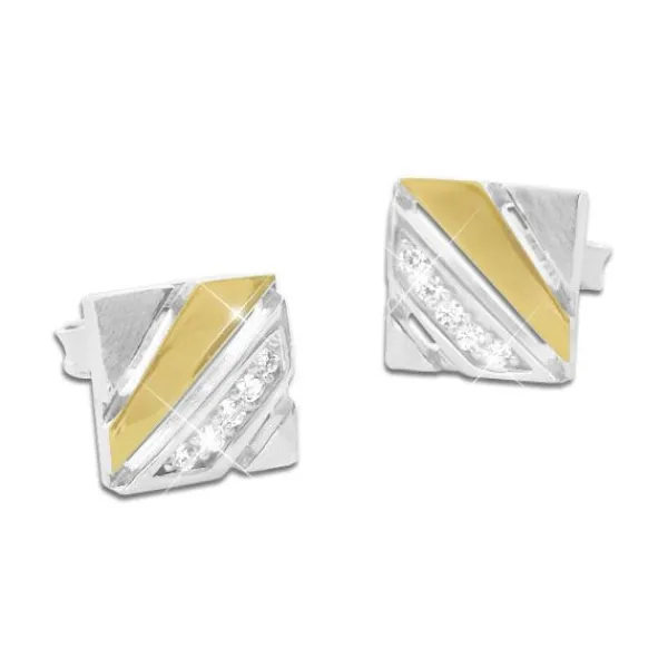 Ohrstecker|Silber Ohrstecker|Elfen Schmuck Viereckige Ohrstecker bicolor mit Zirkonia 925 Silber