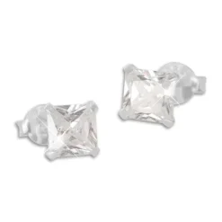 Ohrstecker|Ohrstecker|Elfen Schmuck Viereckige Strass Ohrstecker weiß 5 x 5 mm 925 Silber