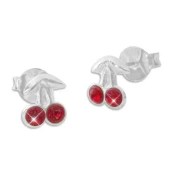 Ohrstecker|Silber Ohrstecker|Elfen Schmuck Zarte Kirschen Ohrstecker mit roten Strass Kristallen 925 Silber